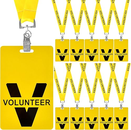 Miniatura 1 de Juego de 10 cordones para voluntarios con insignias, insignias amarillas de voluntario para eventos, insignias de nombre de voluntario para