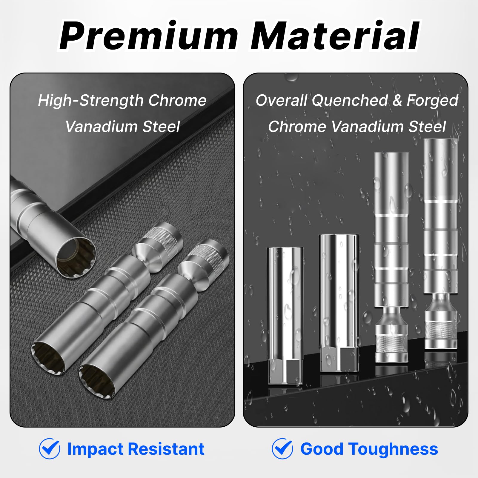 llave de bujías 14 mm 3/8" 12 caras larga 293 mm, llave bujias larga 14 mm 12 caras 3/8" para automóviles, acero al cromo-vanadio (14cm) - 5