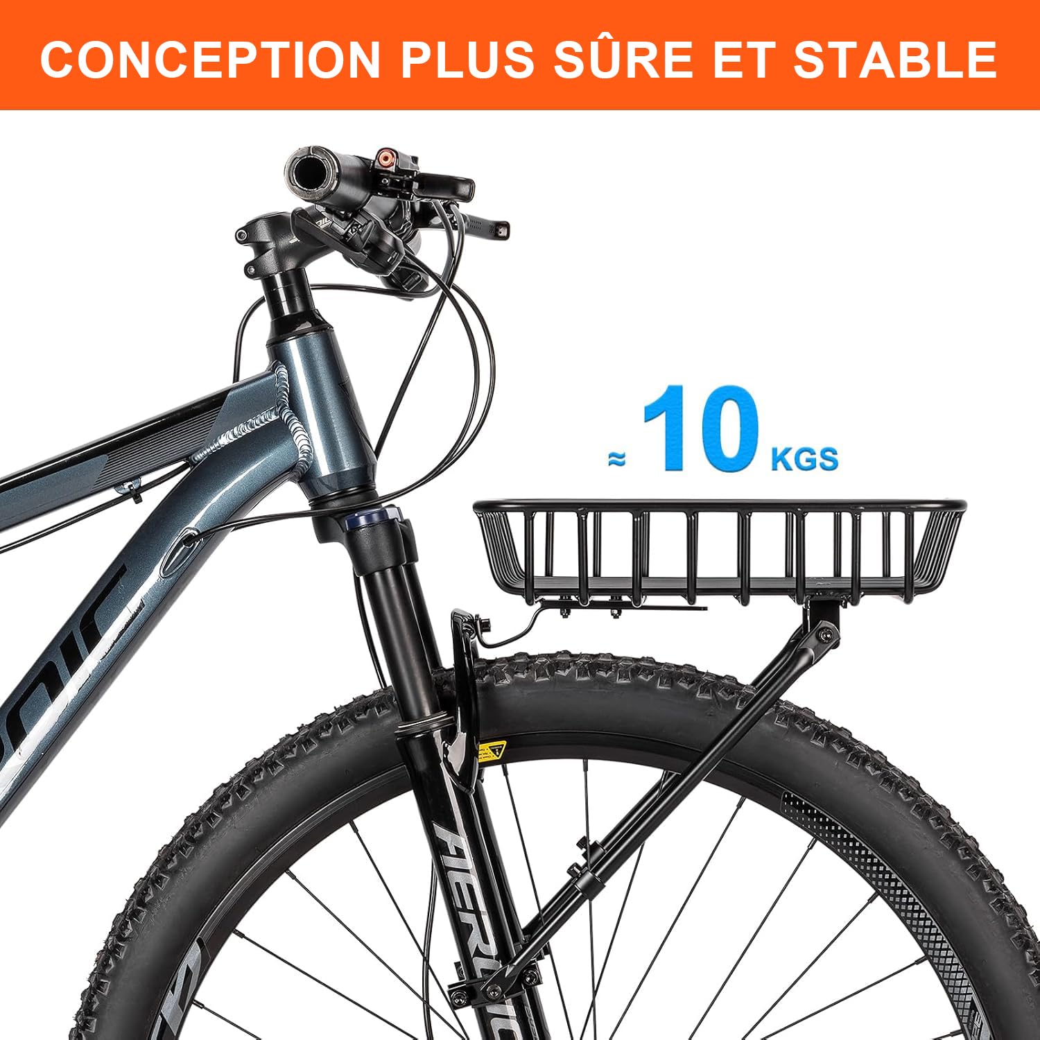 CXWXC Panier de vélo avec porte-bagages avant - Grand panier avant avec barres de maintien - Panier avant en aluminium de grande capacité