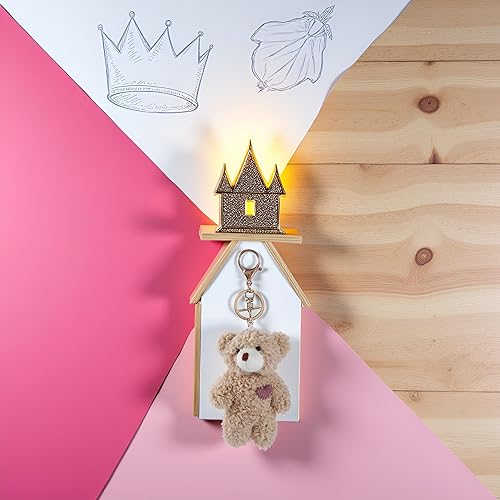 Miniatura 6 de Llavero de peluche de oso marrón con corazón rosa para mochila, llavero de algodón suave de felpa para manualidades, manualidades, animales de