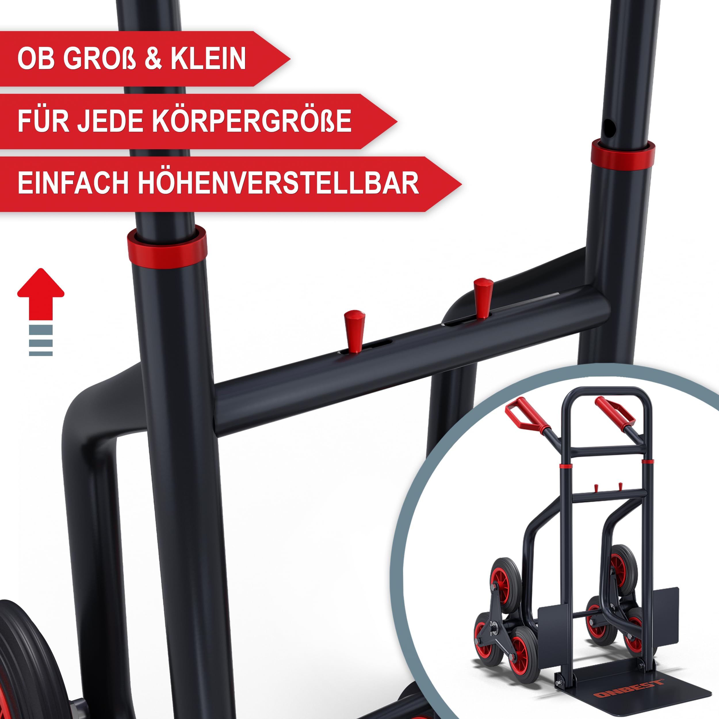 ONBEST Treppensackkarre klappbar 150 kg 3-Fach Reifen | Sackkarre und Treppensteiger mit Stahlrahmen, XL-Schaufel, Hartgummi-Reifen und Handgriffen