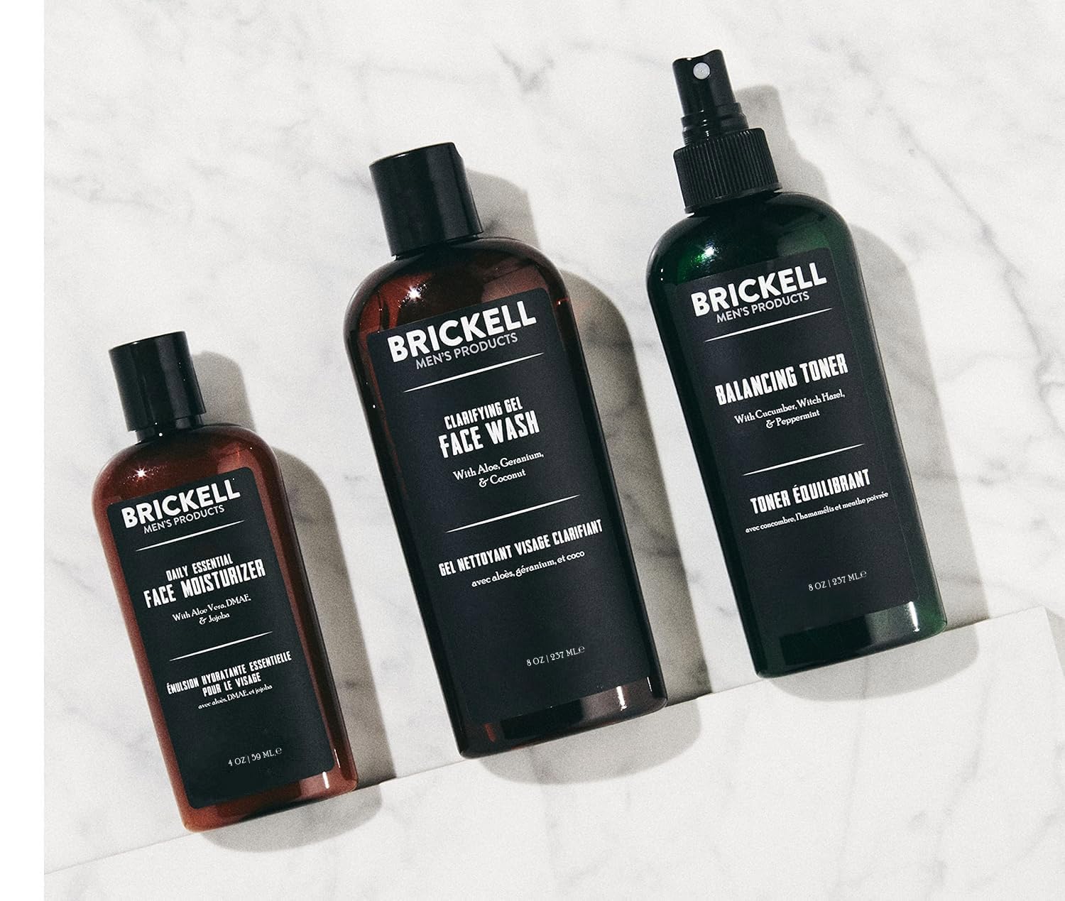 Brickell Men's Products Codzienne oczyszczanie twarzy do tłustej skóry, toner bezalkoholowy, żel do twarzy i nawilżający, naturalny i ekologiczny, pachnący