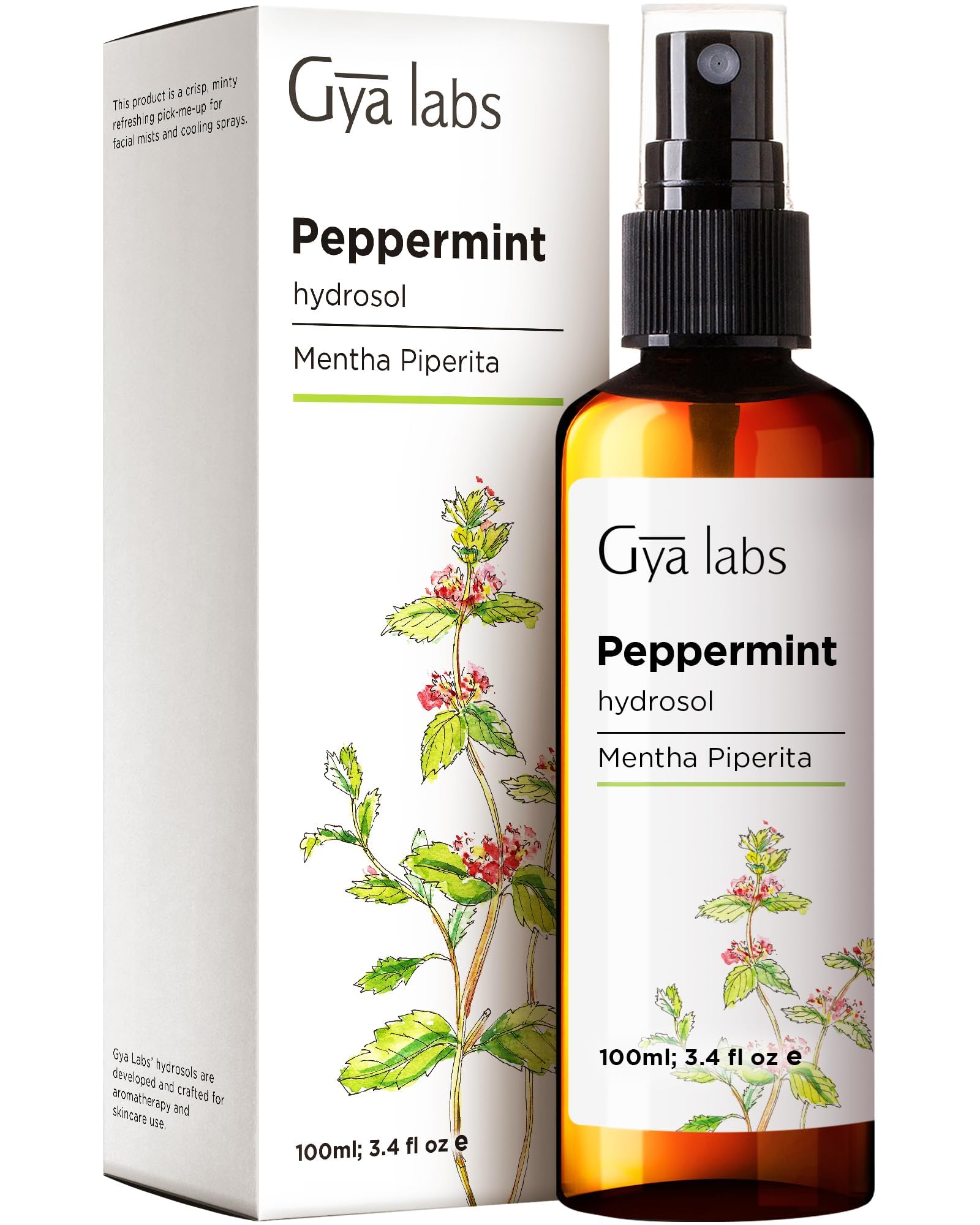 Gya Labs Peppermint Hydrosol - 3.4 Fl Oz - Face & Body Mist for Skin Toner & Hair Refresher - As Pillow, Room & Linen Spray for Fresh Scent