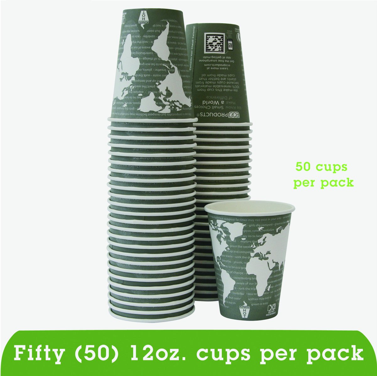 Eco-Products ECP EPBHC12WAPK World Art Renewable/Compostable Hot Cup, 12 oz. Capacity, Gray (Pack of 500)