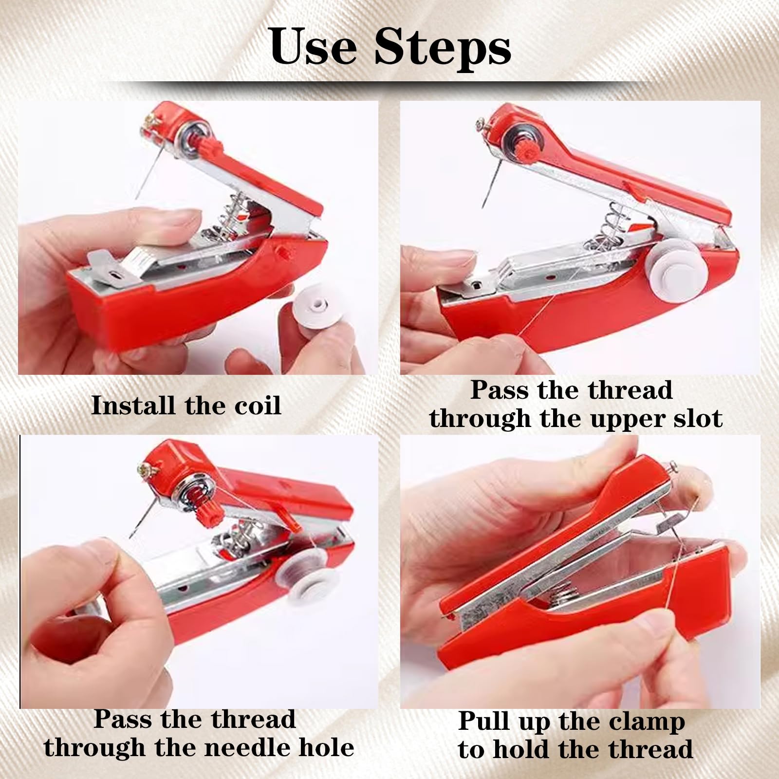 Kuuleyn Handheld Sewing Machine Mini Portable Sewing Stitch Machine Stapler Manual Sewing Machine Electric Sewing Machine Needlework Tool Can Quickly Repair Clothes for Home Travel Use - Image 4