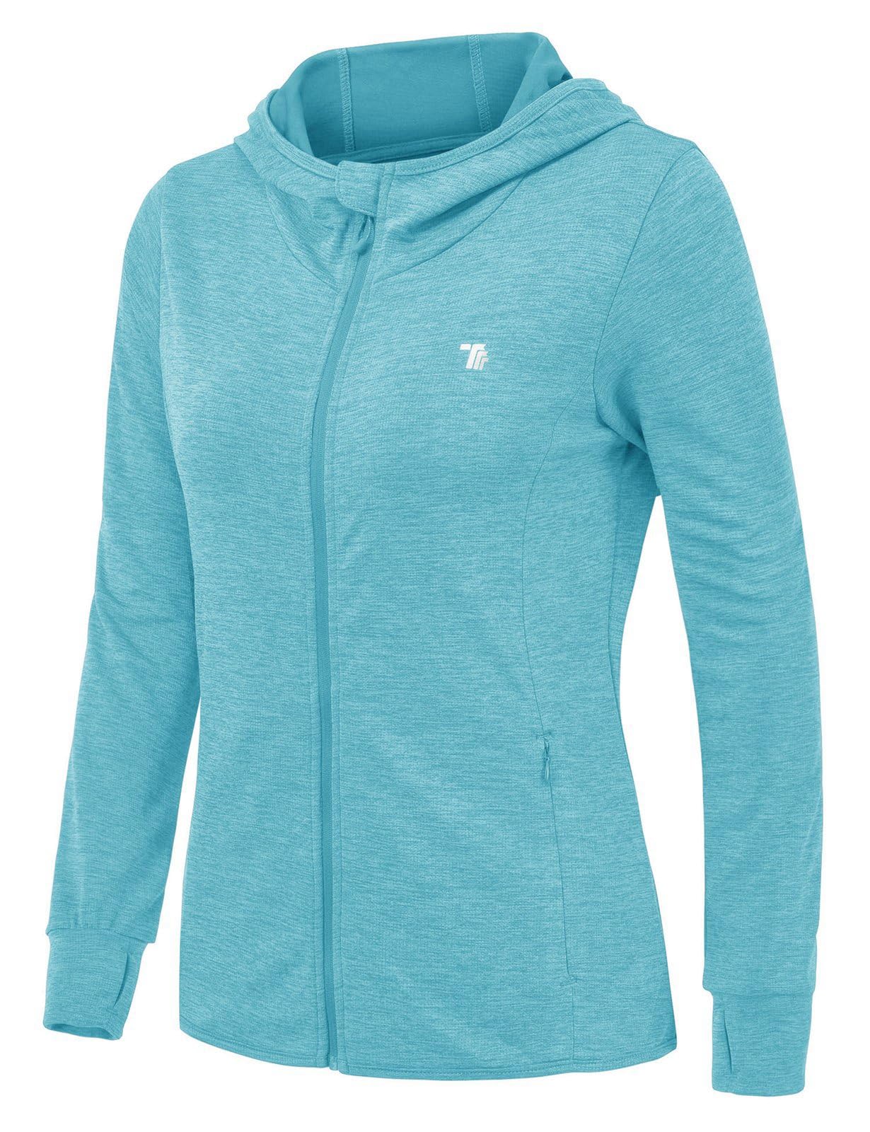 Rdruko Chaqueta de running para mujer con capucha UPF 50+ protección solar UV, con capucha y cremallera completa, chaqueta deportiva ligera, chaqueta de ciclismo de manga larga para correr, yoga