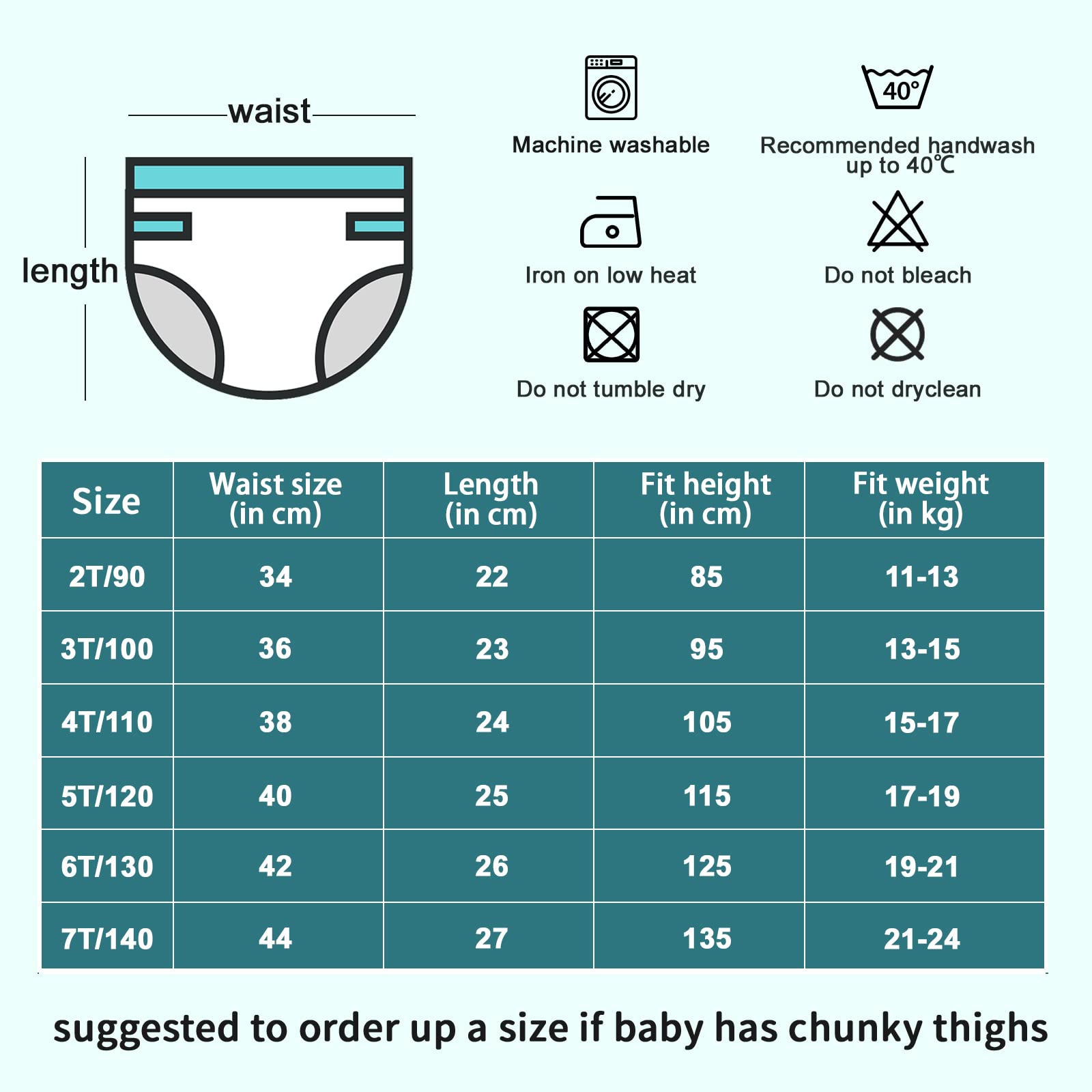 FLYISH DIRECT Calzoncitos de Entrenamiento para bebés, Paquete de 6 Calzoncillos de Entrenamiento para niñas y niños, 2-7 años, Lavables y Reutilizables, 140/7T