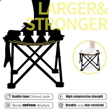 Whitsunday Folding Stool,12.6 Inch Portable Folding Stool for Camping Fishing Hiking Gardening and Beach Black-1PCS