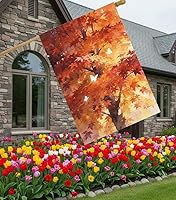 Vista 11 de Paisaje de fantasía con piedras, lámparas, flores, árboles, luna y mariposas, bandera de jardín de 12 x 18 pulgadas, pequeña vertical de doble cara