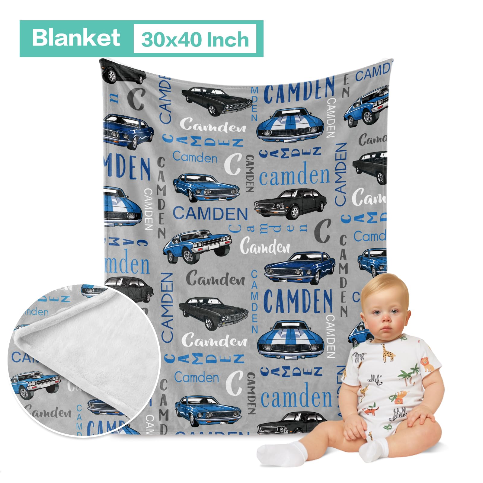 ZOTIMEF Custom Baby Crib Bedding Set 3 Piece - Personalized Name with Vehicles Design - Soft Chic Blanket, Crib Sheet, Pillowcase for Newborns Boys Girls Nursery Gifts Color01-Cars