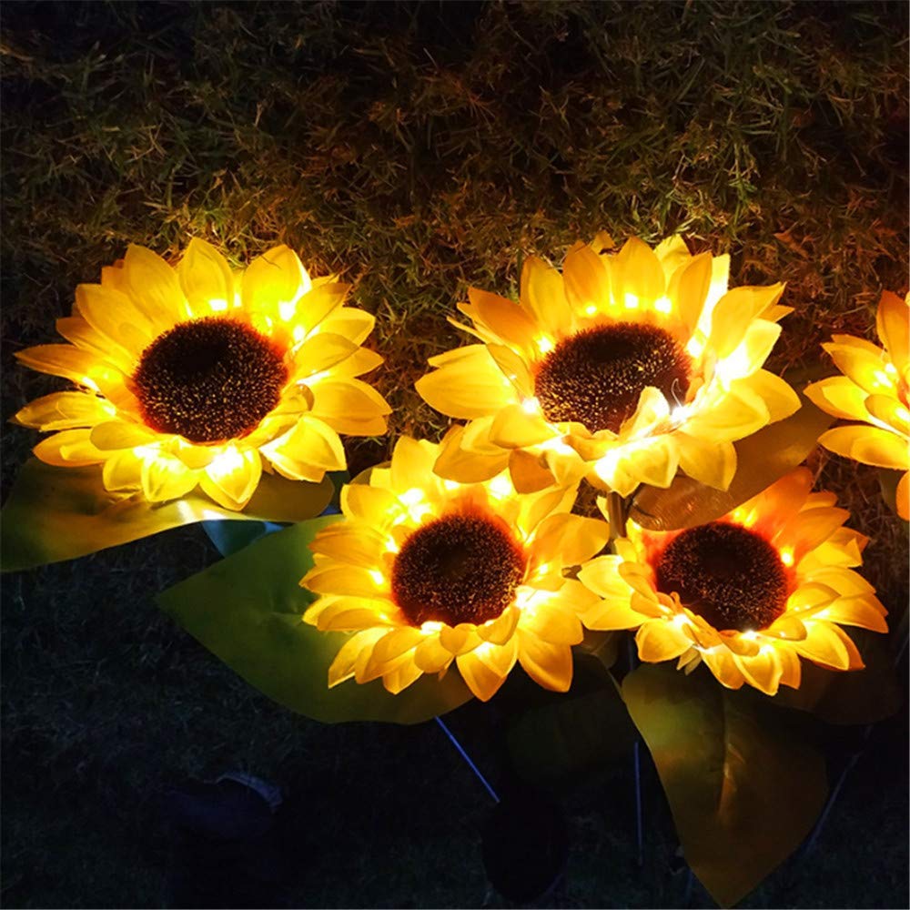 Luci Solari per Esterni da Giardino, DINOWIN Girasole Forma Impermeabile Giardino Solare Esterno Decorativi per Matrimoni, Feste,Prato, Sentieri, Recinti, Bianco Caldo (Girasole)