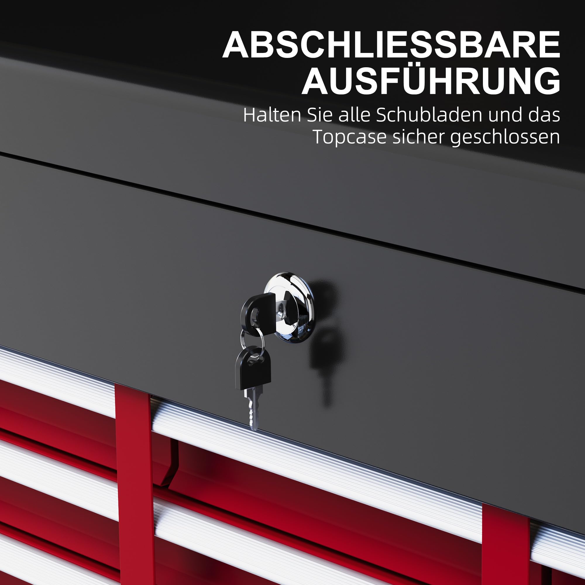 HOMCOM Caja de herramienta resistente, 6 cajones, cierre de metal, asa de transporte, para hogar y taller, negro y rojo | Caja de herramientas de metal para herramientas, hogar, taller