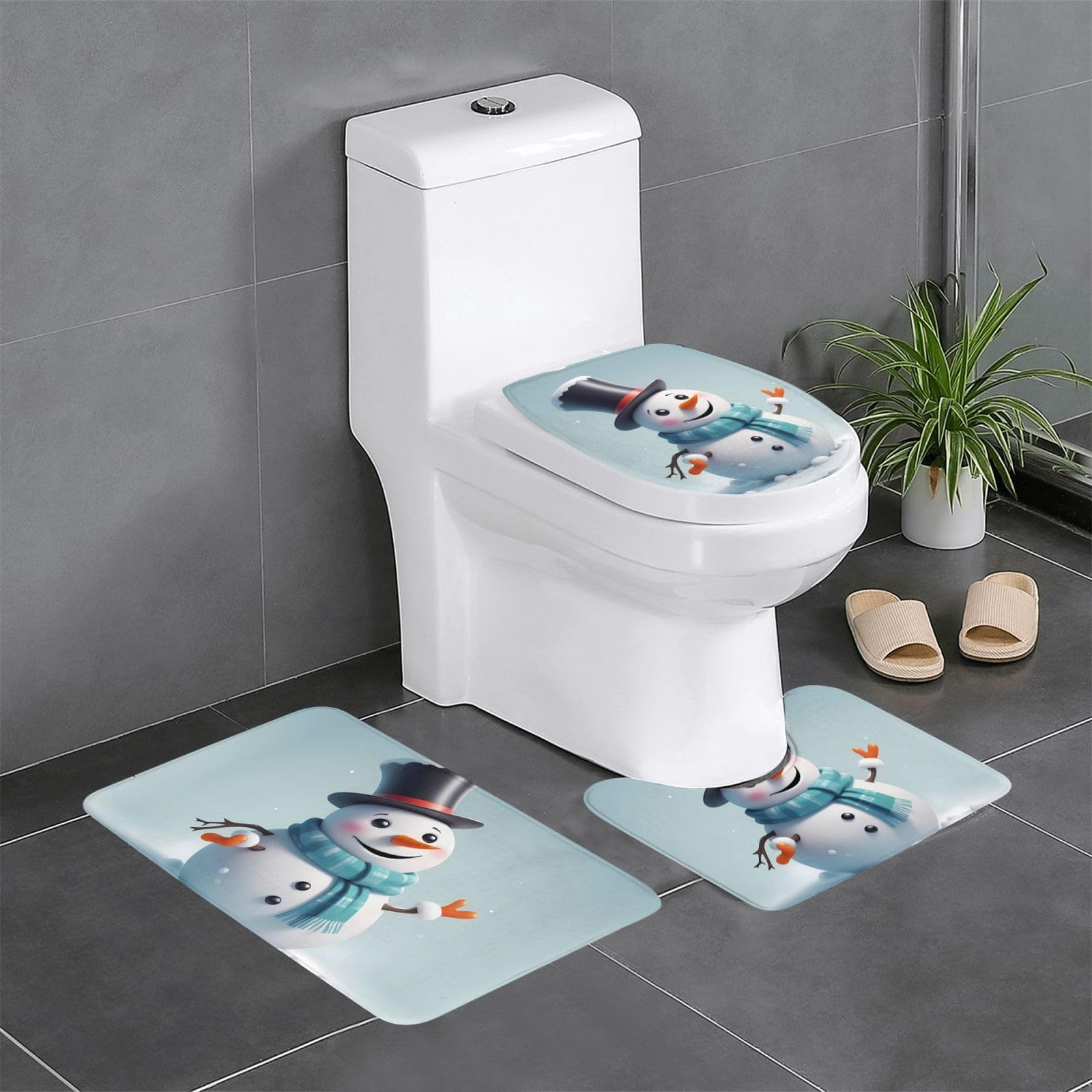 Tapis de salle de bain bonhomme de neige lot de 3 pour toilettes et coiffeuse