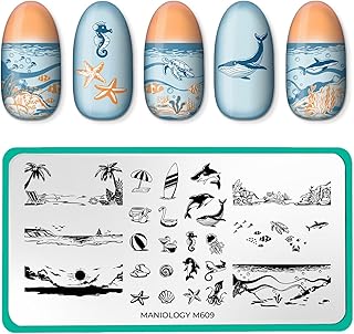 Maniology Under The Waves Nail Stamping Plate | Sea Life and Creatures, Summer Vacation Vibe Manicure Designs, Ocean, Tropical Beach DIY Patterns – Rectangular Stainless Steel Nail Art Template