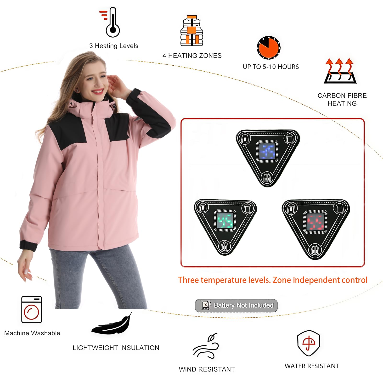Monave Chaqueta Calefactable Mujer Chaqueta de Plumas Calefactable con 4 Grandes áreas de Elementos Calefactores de Grafeno Chaleco Calefactable (excluyendo la fuente de alimentación móvil)