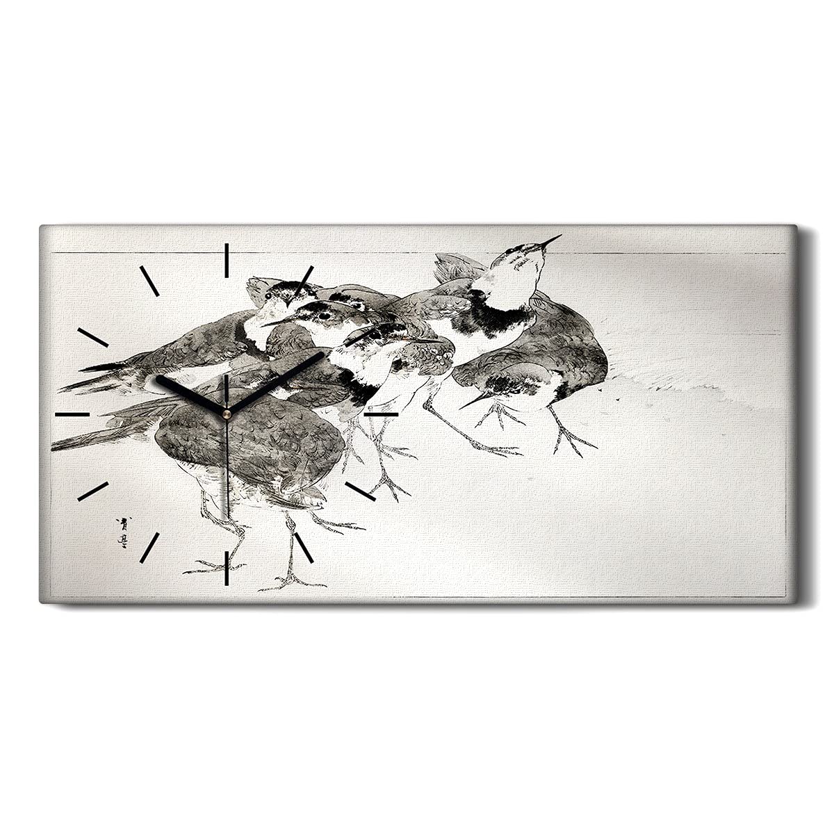 Horloge sur Toile Décoration Salon et Chambre Tableau Oiseaux 60x30cm