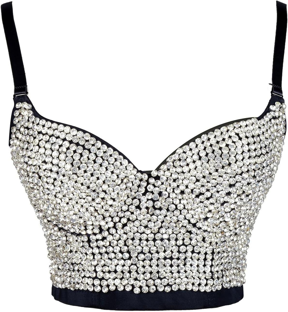ELLACCI Women's Rhinestone Diamond Push up Bustier Crop Top Sexy Punk Corset Bra Black - Image 2