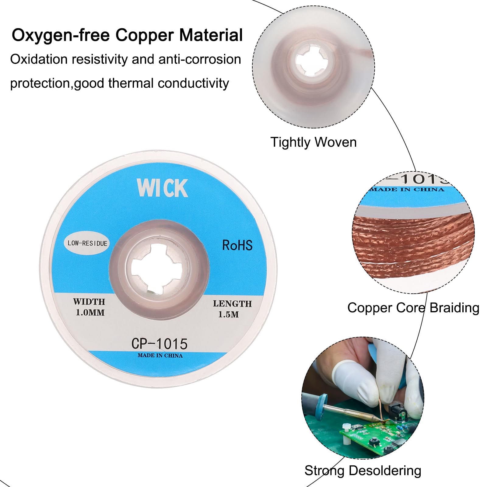 Sourcing Map Treccia Di Stoppino Dissaldante Senza Pulizia, Larghezza 1,2 Cm, Lunghezza 1,5 M, Per Rimuovere I Componenti Elettrici Della Saldatura, Confezione Da 6 - Foto 3
