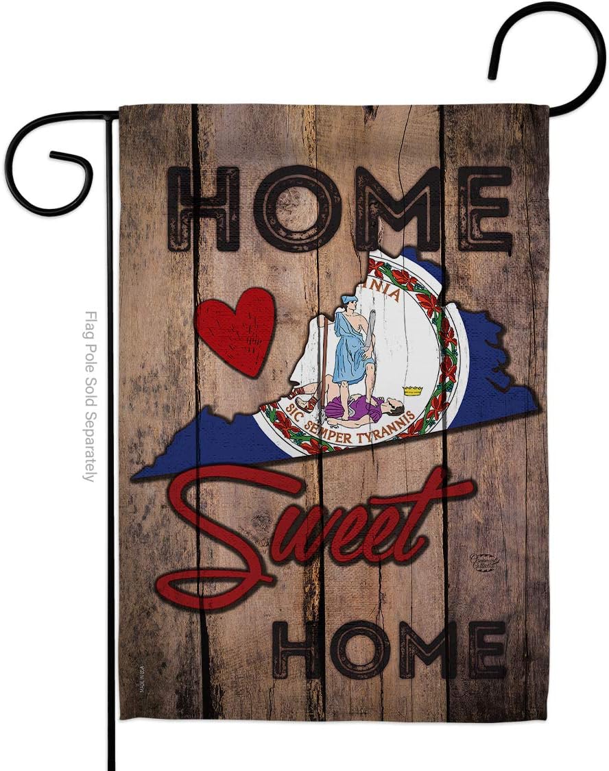 State Virginia Home Sweet Garden Flag Set Wood Dowel Americana States USA American Territories Republic Country Particular Area Small Decorative Gift Yard House Banner Made In 13 X 18.5