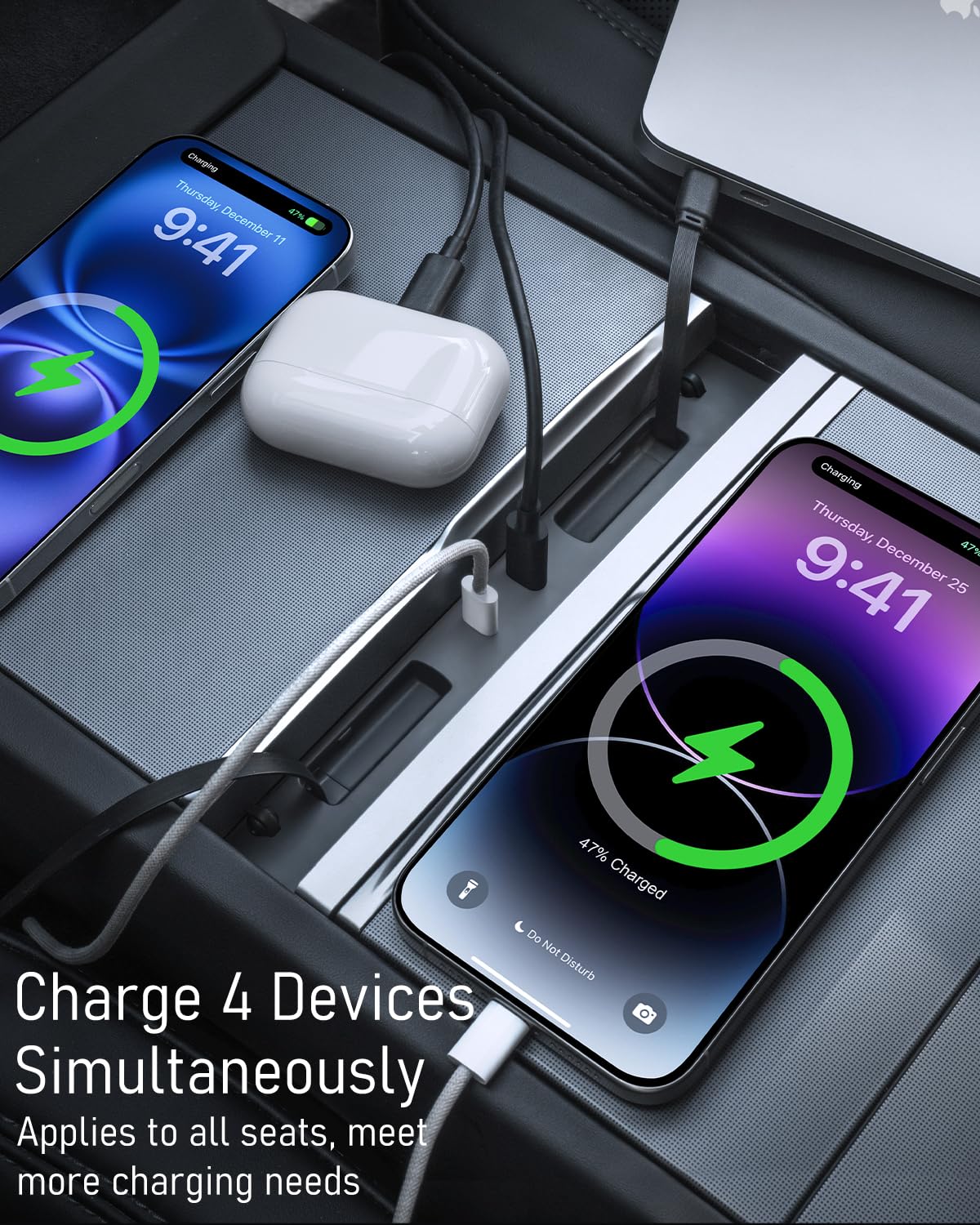 Hub USB de coche para consola central Tesla con cables retráctiles de carga rápida, para Model Y Juniper 2025-2026 y Model 3 Highland 2024-2026, cargador de teléfono, accesorios de estación