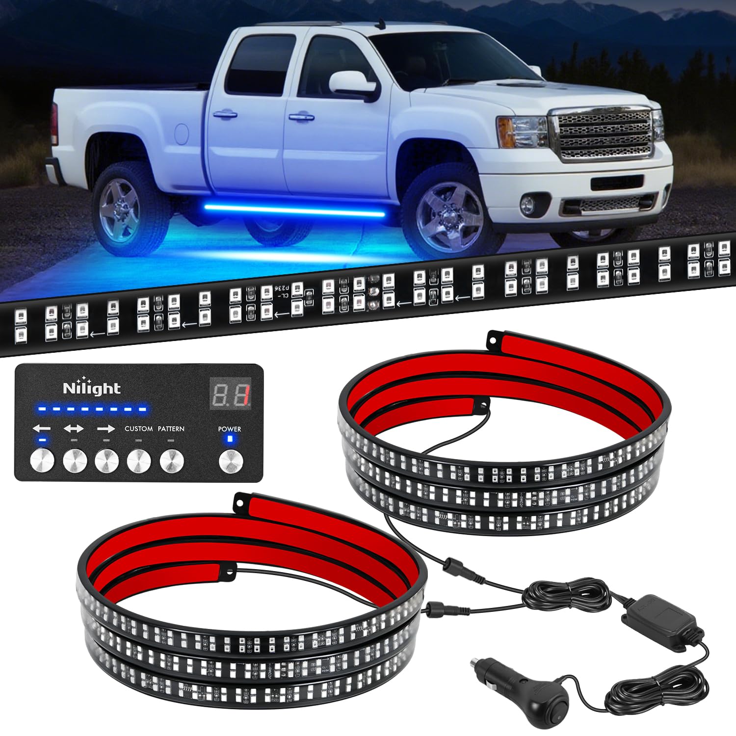Nilight 2PCS 70" Running Board Light Strip Blue with Controller for Truck