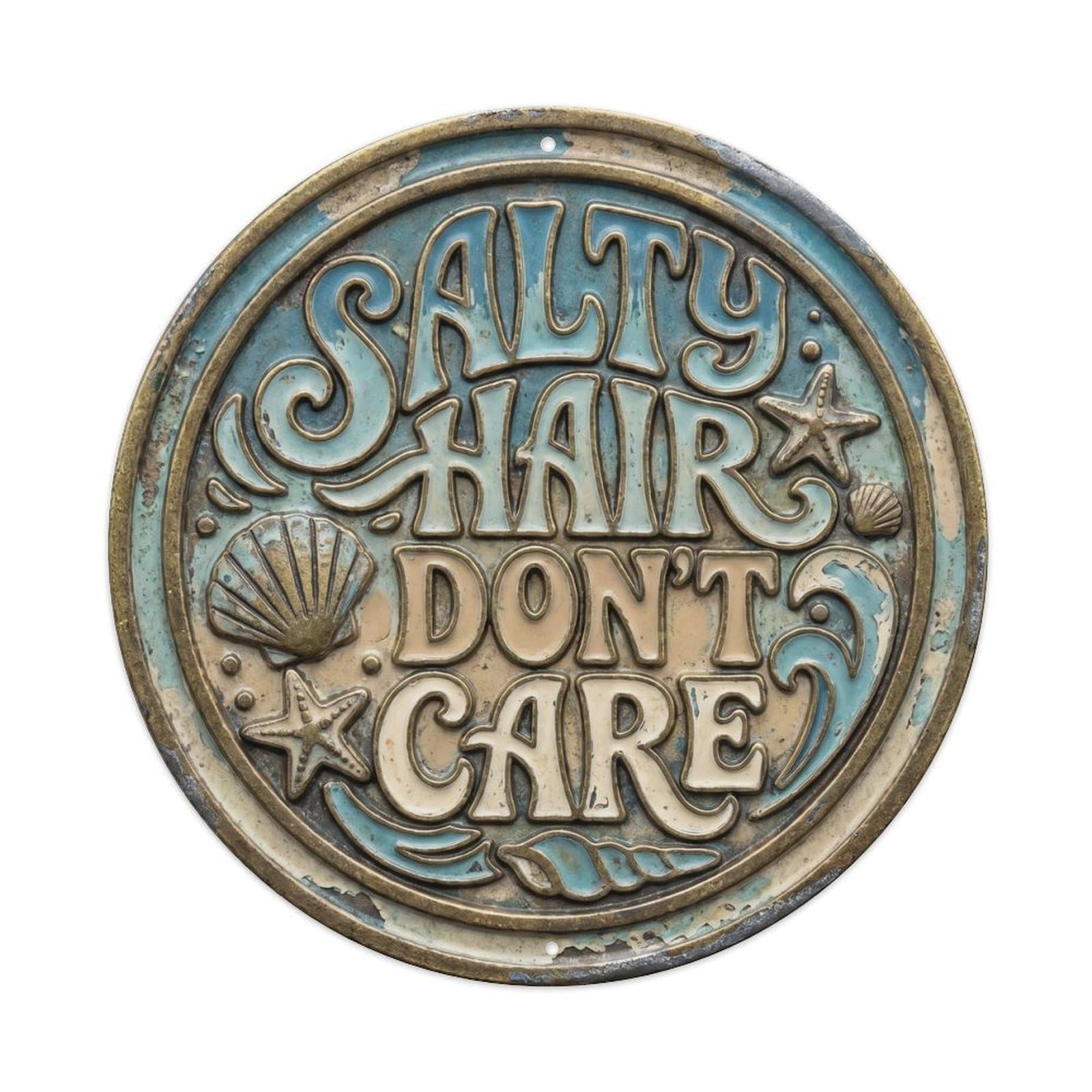 Cmhok Vintage Style Salty Hair Dont Care Classic Hanging Display Retro Slogans Metal Tin Sign Plaque Wall Decor For Cafe, Club, Garden Round Metal Poster 8X8inch