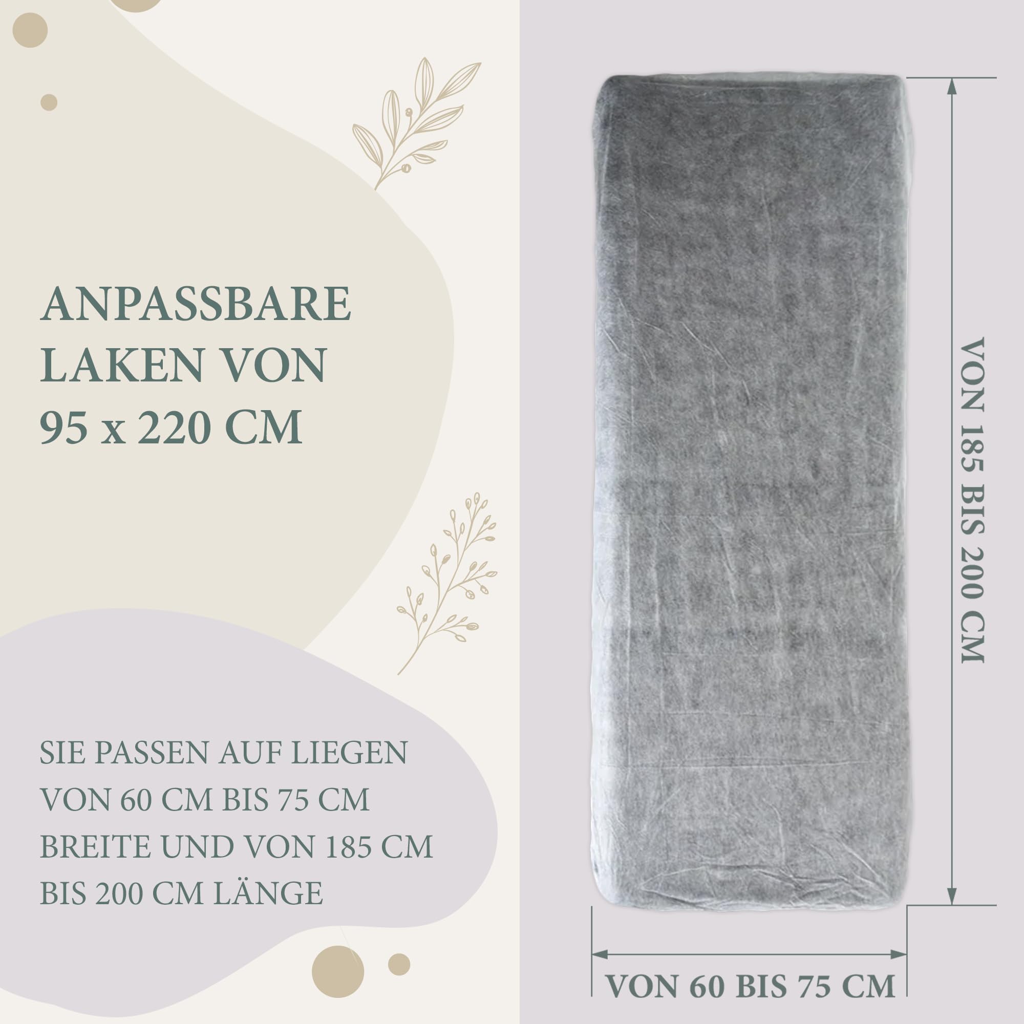 100 Stück Einweg Bettlaken Verstellbar 95x220cm, Kosmetikliege Bezug, Massageliege Auflage, Einweg Vliesstoff für SPA, Tattoo, Massagesalon, Kosmetikstudio Zubehör, Liegen Unterlage
