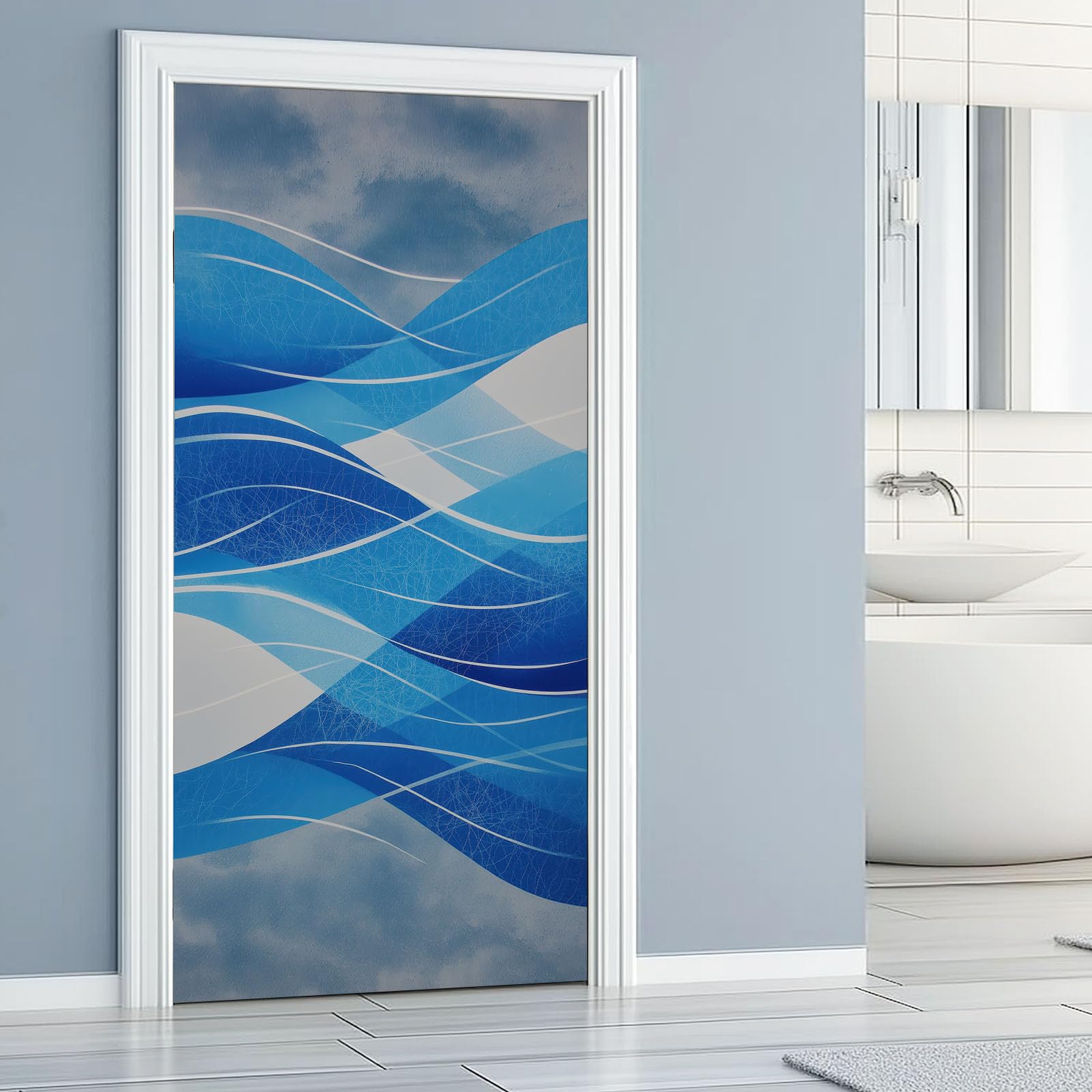 Abstracto Rayas 3D Autoadhesivas Pegatinas para Puerta 95 x 215 cm - Vinilo para Puerta Papel Pintado Pared Graduado Líneas Diseño Cartel Puerta Extraíble Papel Pintado Decoración para Dormitorio