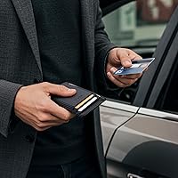 Vista 149 de Buffway - Billetera delgada minimalista de cuero con protección RFID para hombre y mujer Café Lichee