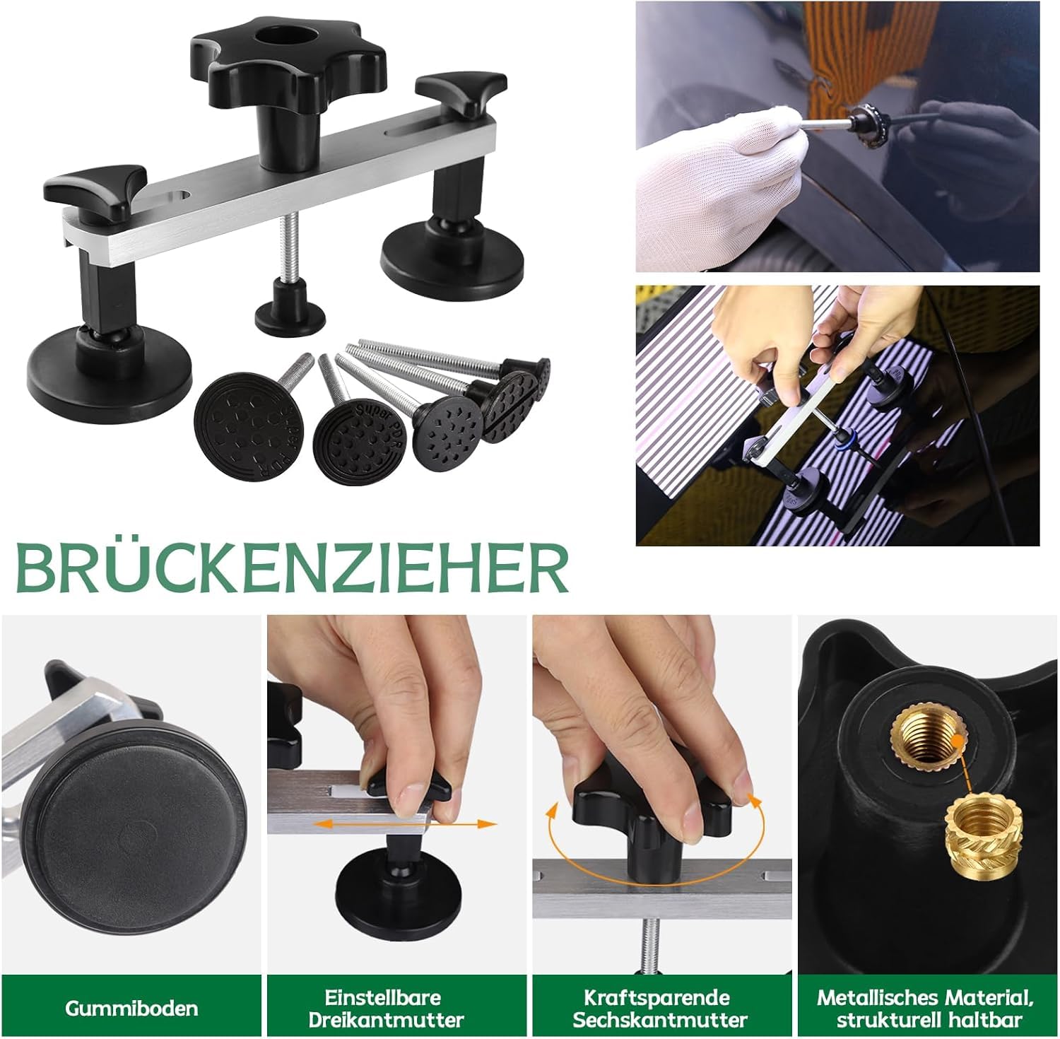 Dellen Reparaturset Auto – PDR Ausbeulwerkzeug Set lackfrei mit LED Dent Board, Gleithammer, Zugbrücke & Dent Puller – Für Auto Beulen, Hagelschäden, kleine & große Dellen