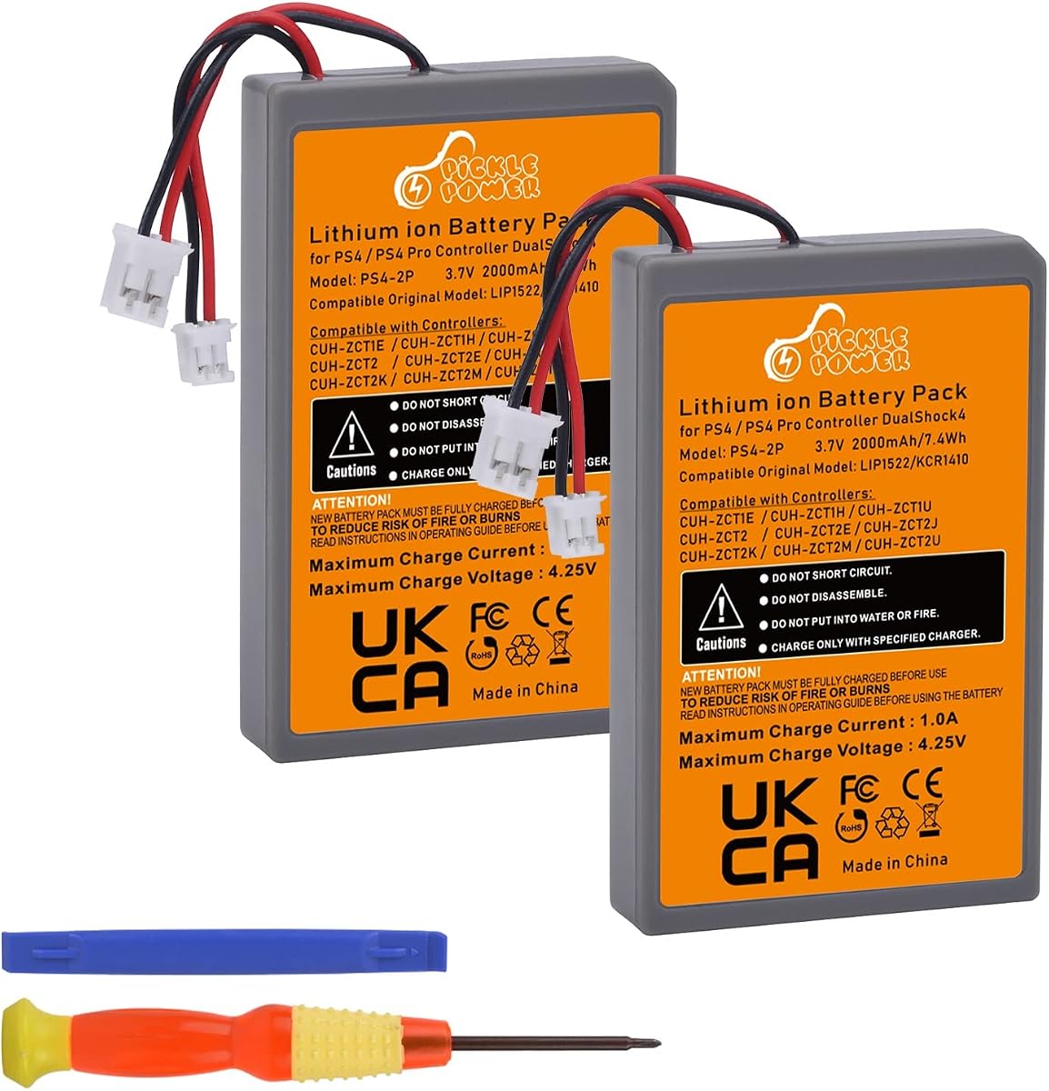 Pickle Power Paquete de 2 baterías de repuesto para controlador PS4 de 2000 mAh para Sony PS4/PS4 Pro/PS4 Slim PlayStation 4 Dualshock 4 controlador CUH-ZCT1E CUH-ZCT1H CUH-ZCT1U CUH-ZCT2 CUH-ZCT2U