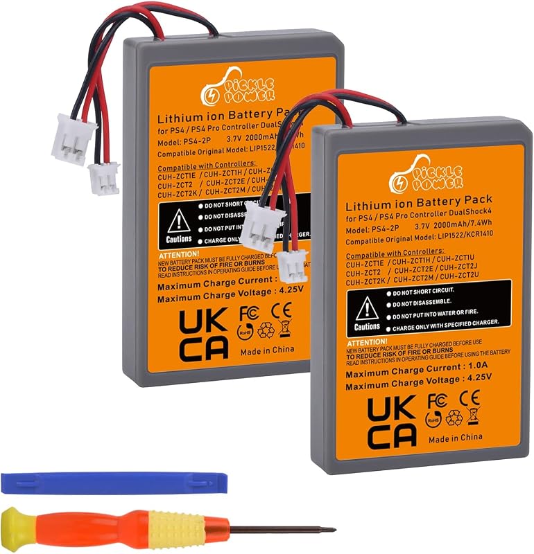 Pickle Power Paquete de 2 baterías de repuesto para controlador PS4 de 2000 mAh para Sony PS4/PS4 Pro/PS4 Slim PlayStation 4 Dualshock 4 controlador CUH-ZCT1E CUH-ZCT1H CUH-ZCT1U CUH-ZCT2 CUH-ZCT2U