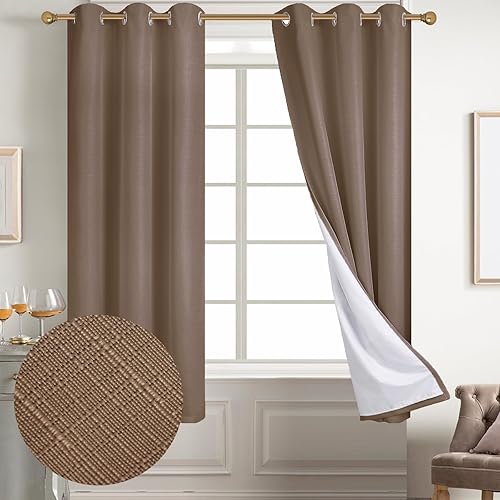 Miniatura 113 de Diraysid Cortinas 100% opacas de lino blanco para dormitorio, con ojales, aislamiento térmico, cortinas de oscurecimiento de habitación (2 paneles,