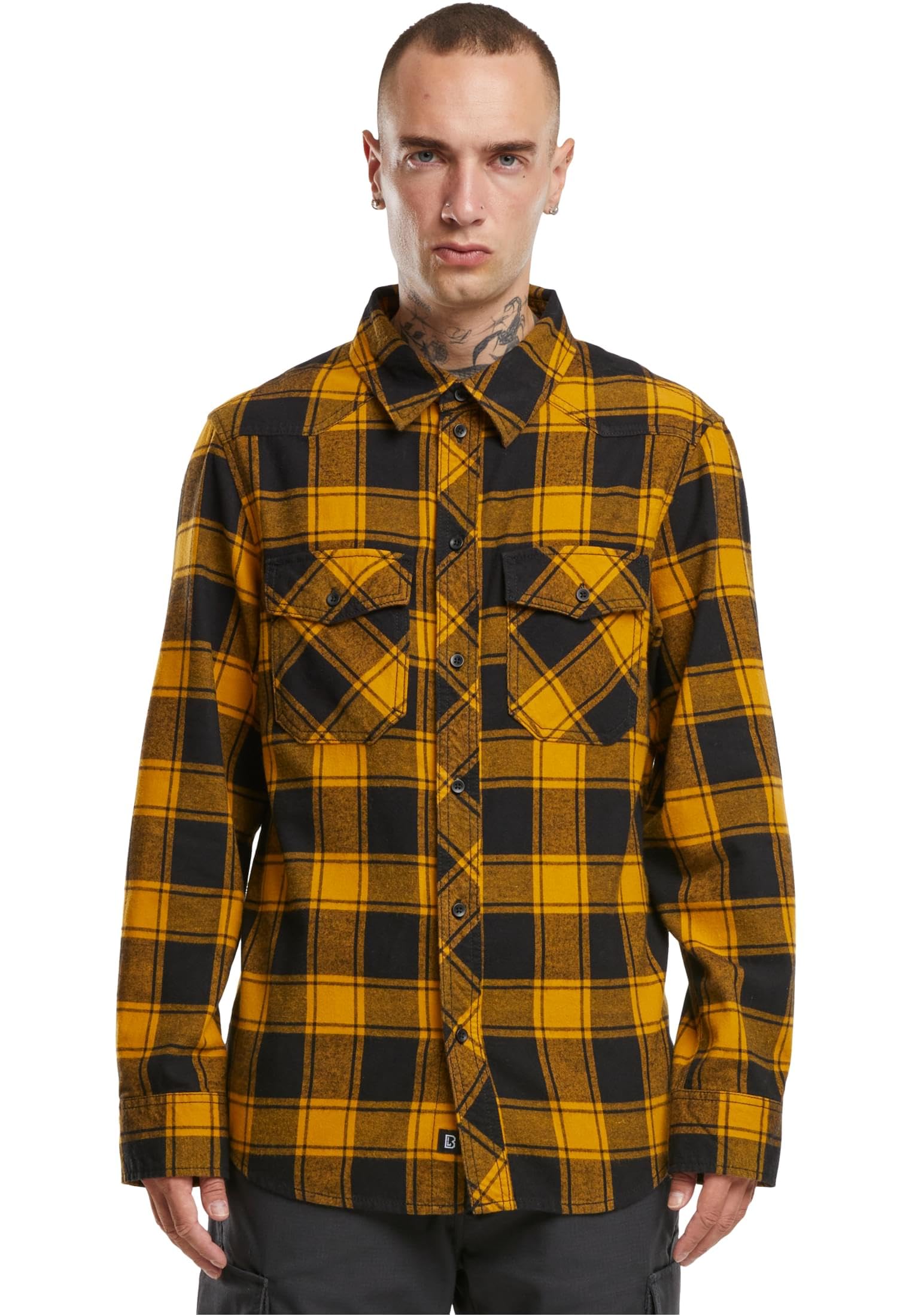 Brandit Men's Check Shirt Long Sleeve Shirt, Blacl/Yellow, 5XL