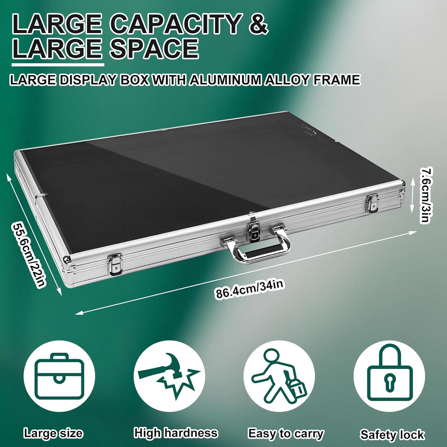 34"x22" Aluminum Show Display Case, Lockable Trading Card Show Case, Portable Trade Display Case with Handle, for Collectibles, Jewelry, Sport Cards