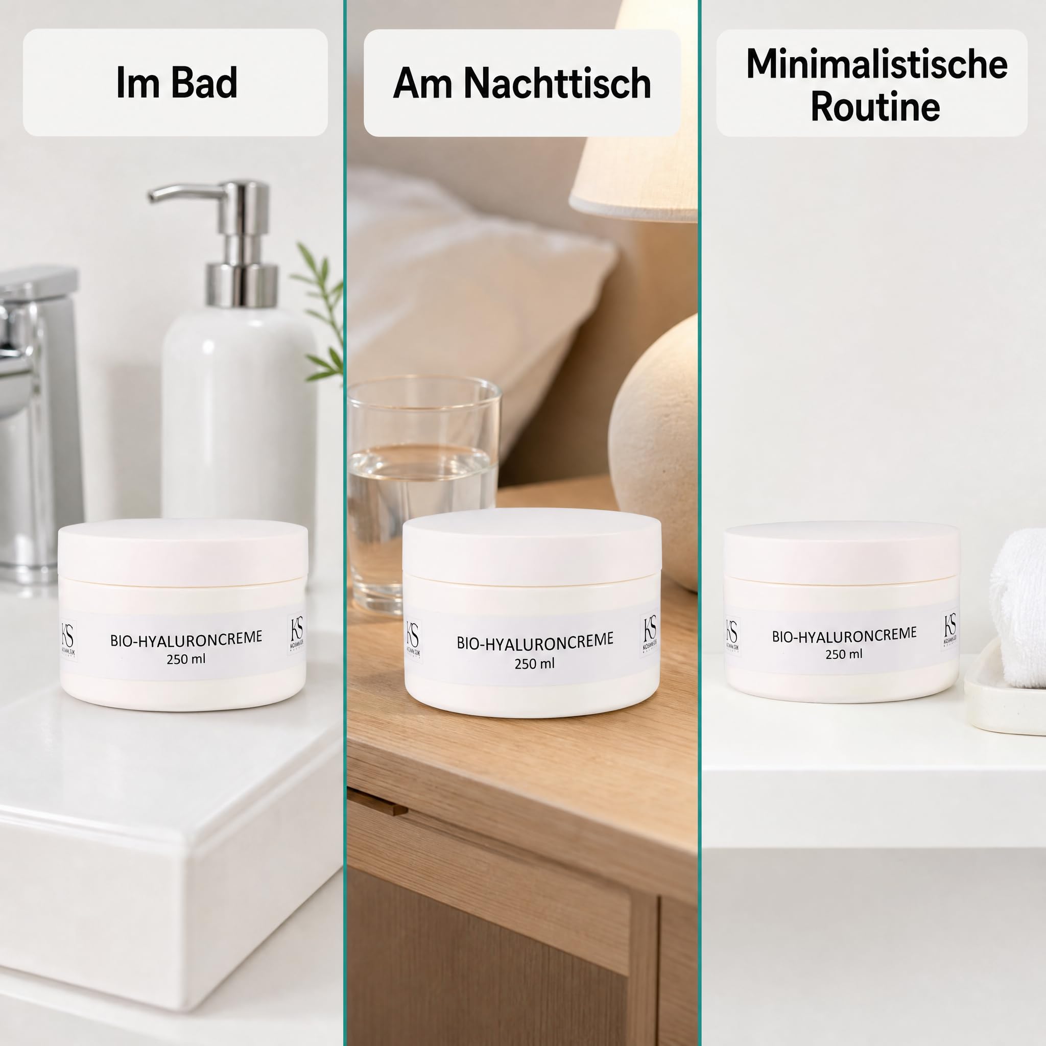KS Beauty Bio Hyaluroncreme, Tages- & Nachtcreme für trockene Haut, 250 ml | Reichhaltige Feuchtigkeitscreme mit Hyaluronsäure, Q10, Niacinamid & Aloe Vera – dermatologisch getestet, Made in Germany
