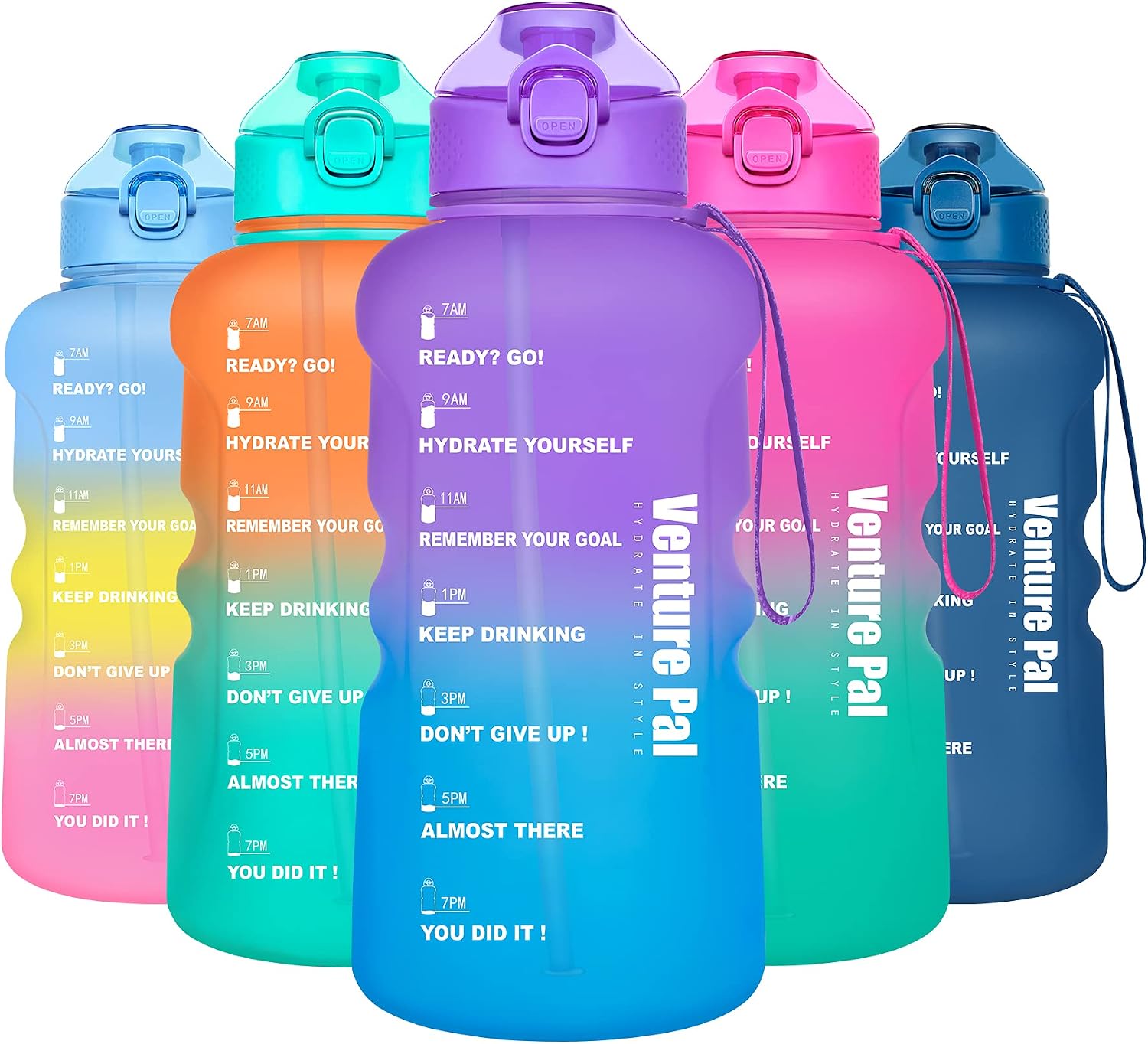 Venture Pal One & Half Gallon Water Bottle with Straw and Times to Drink, Motivational Big Water Bottle with Time Marker Ensure You Drink Enough Water For Home, Office and Gym