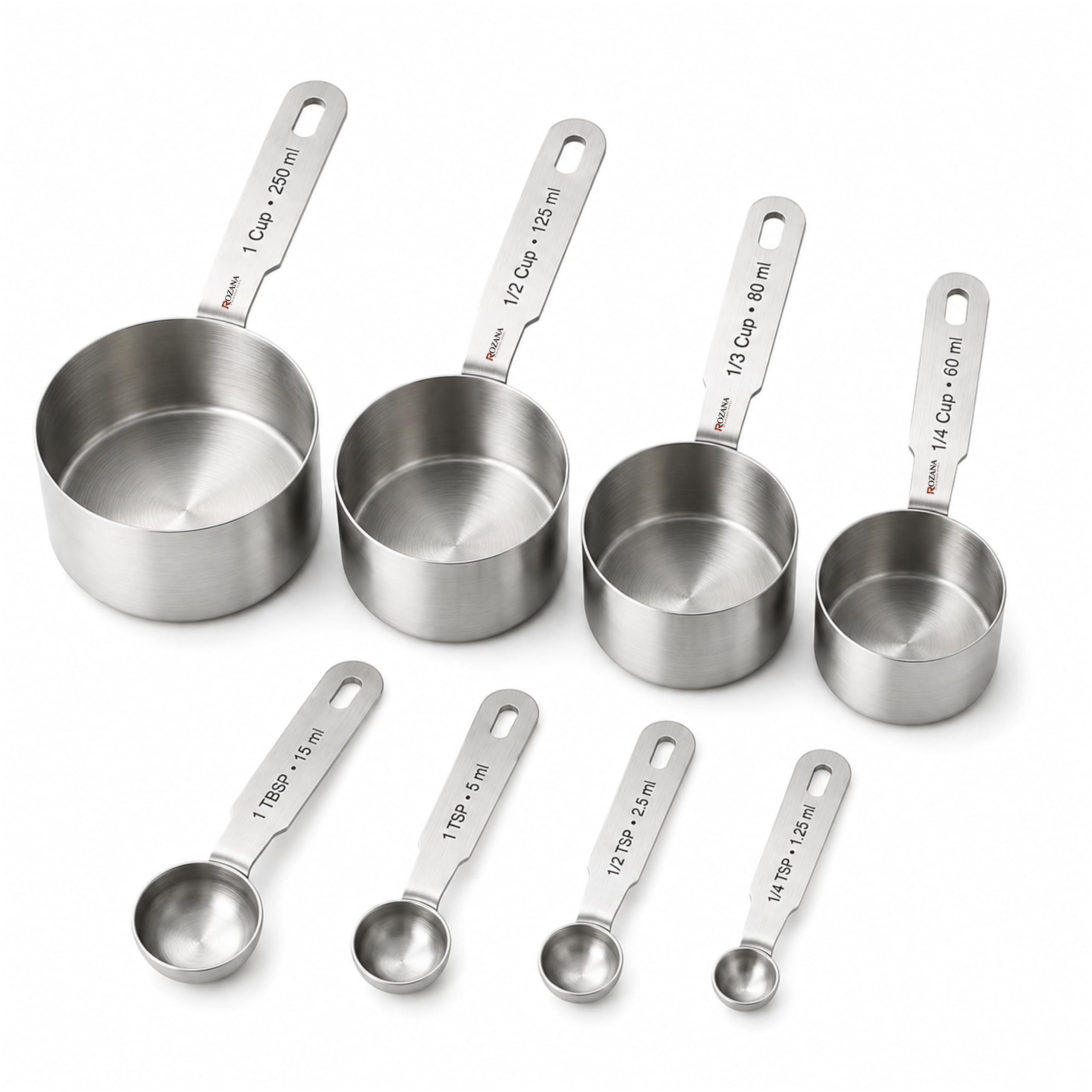Stainless Steel Flat Handle Measuring Cups & Spoons Set | 8-Piece | Food Grade | Rust Resistant | Kitchen Baking & Cooking Essential (Flat Handle Heavy Measuring Cups & Spoons Set (4 + 4))-image-25