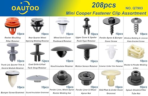 Miniatura 2 de OAUTOO 208pcs para Mini Cooper Auto Cuerpo Interior y Exterior Retenedor Clip Clip Surtido