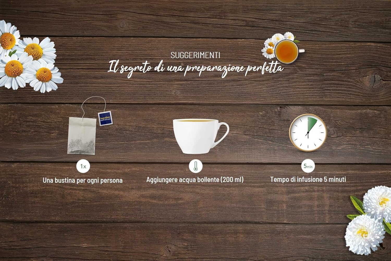 Italian Gourmet Sogni d'oro Camomilla Doppio Fiore 12 x 25,2g, Kräutertee | Infuso senza caffeina; entspannende Filterbeutel nach dem Essen oder, Gesamtnettogewicht 302,4 g + Kostenlos Polpa 400g
