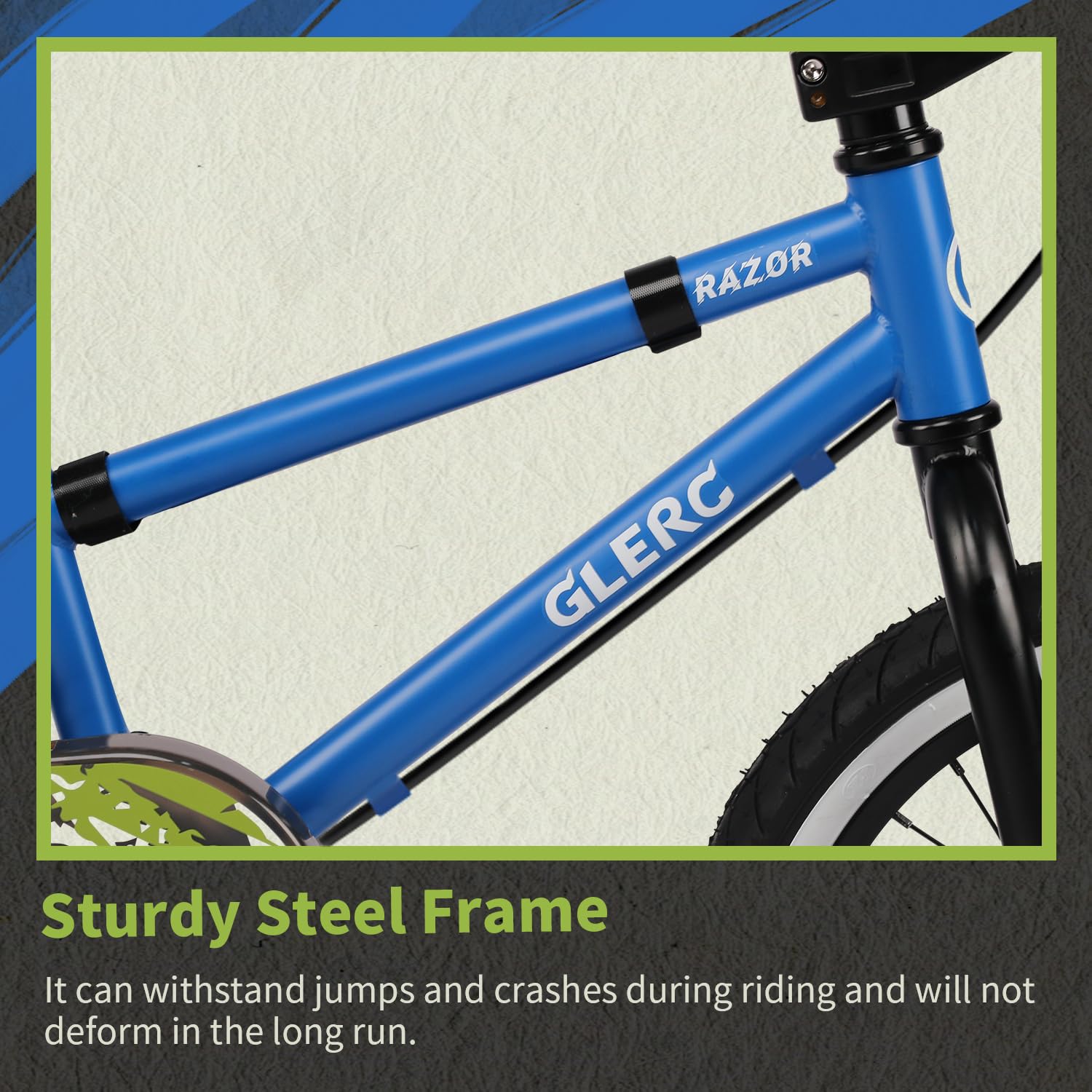 Glerc Razor 16 Zoll Kinderfahrrad für 4-7 jährige Jungen Jugendliche erstes BMX Style Fahrrad mit Ständer & Sicherheitsklingel & abnehmbaren Stützrädern, Blau