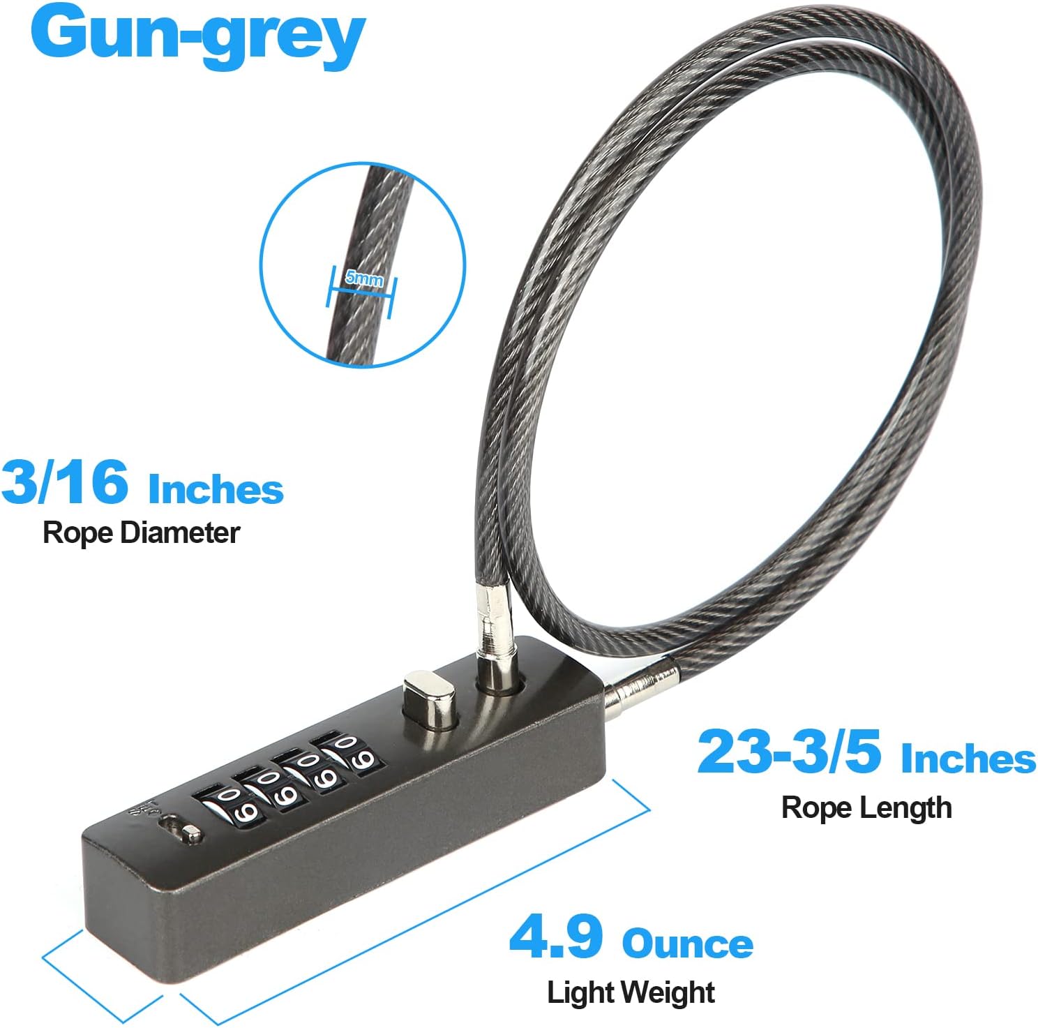 Combination Lock, 23.6 inch Steel Lock 4 Digit Combination Lock Resettable Combination Lock for Bikes Gates Cabinets Lockers Refrigerator Doors (Dark Gray)