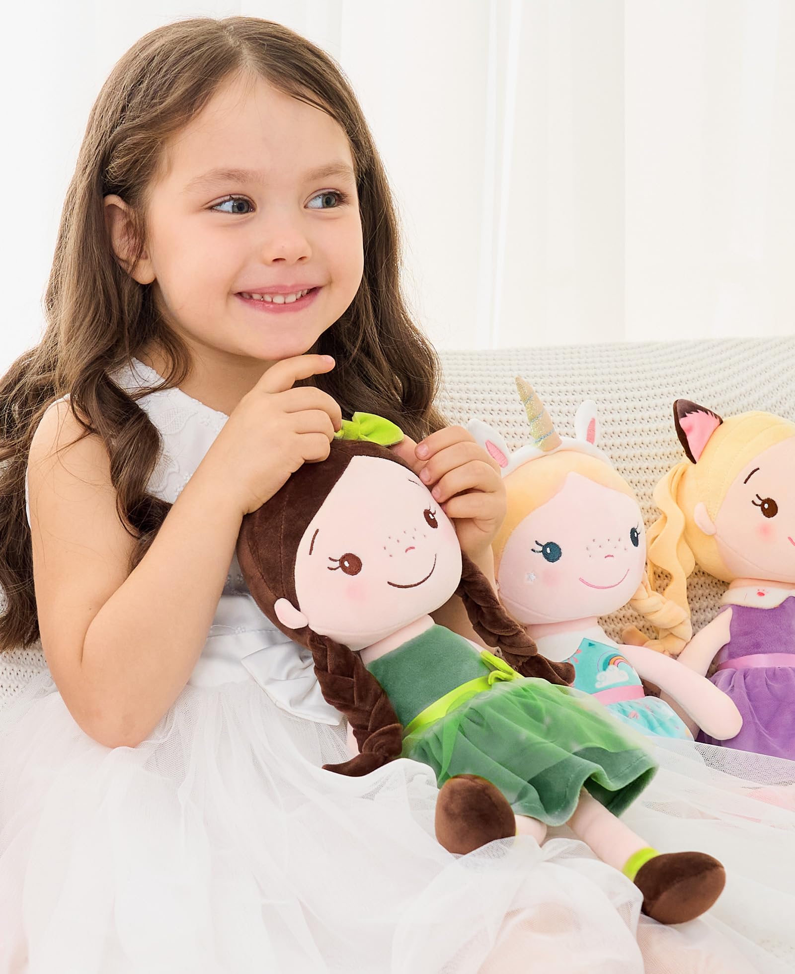 GAGAKU Morbida bambola di pezza 40 cm bambole angelo custode, regalo per battesimo per bambine, peluche portafortuna per bambini dai 3 ai 5 anni - principessa della foresta