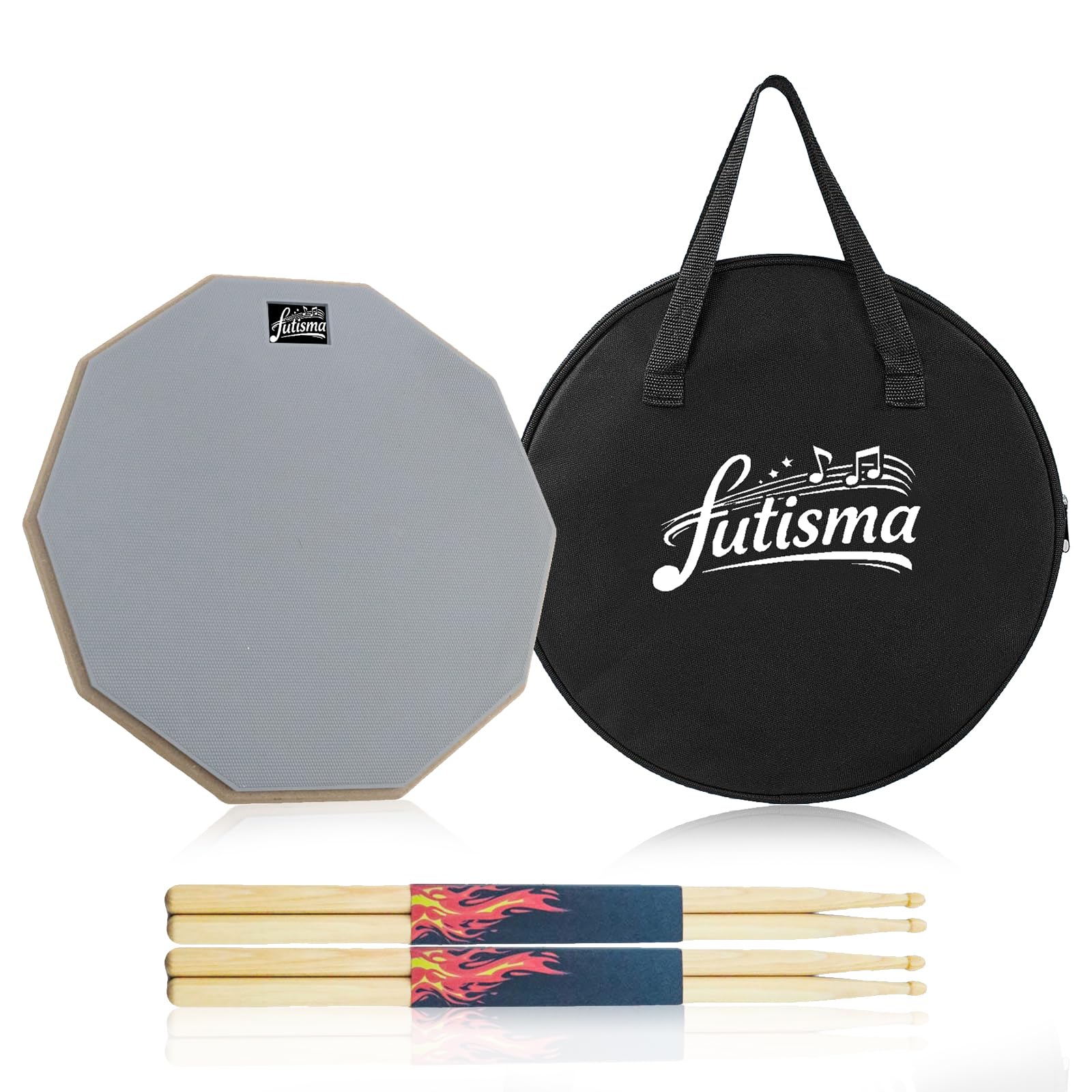12-in Drum Practice Pad Set with 2 Pairs 5A Drumsticks & Storage Bag, High Density Silent…