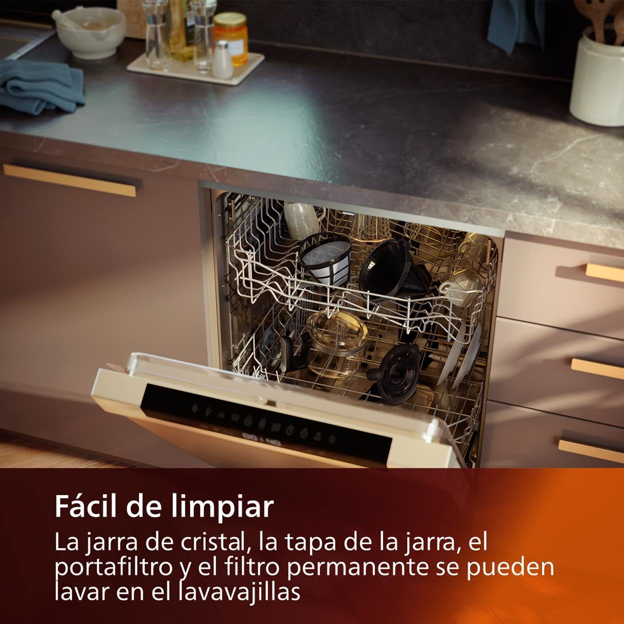 PHILIPS Todo en 1 Cafetera de goteo - molinillo cónico incorporado para granos frescos - preparación en jarra de vidrio de 1,25 L o directamente en taza, selección de intensidad y grosor (HD7900/50)