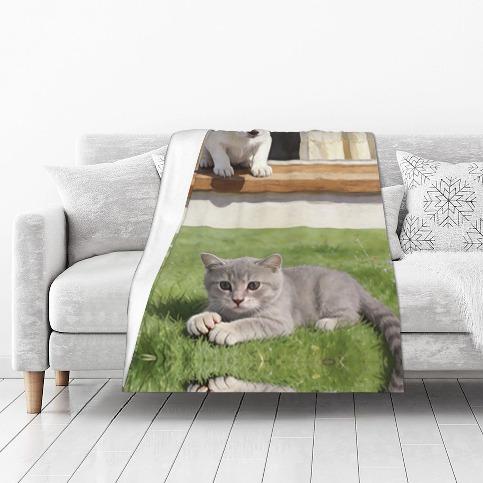 DUYIOKH Puppy Kitten Print Thick Throw Blanket, Blanket for Couch Bed Warm Travel Blanket for Camping Movie Night