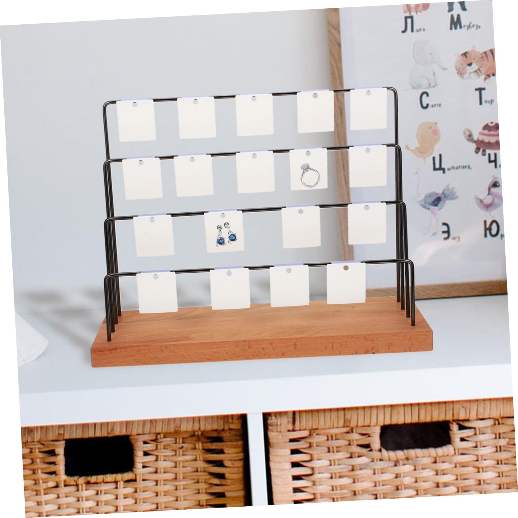 YARNOW Présentoir à Bijoux Organisateur de Bureau Multifonctionnel en Bois et Fer pour Boucles D'oreilles pour Maison et Diffusion en Direct