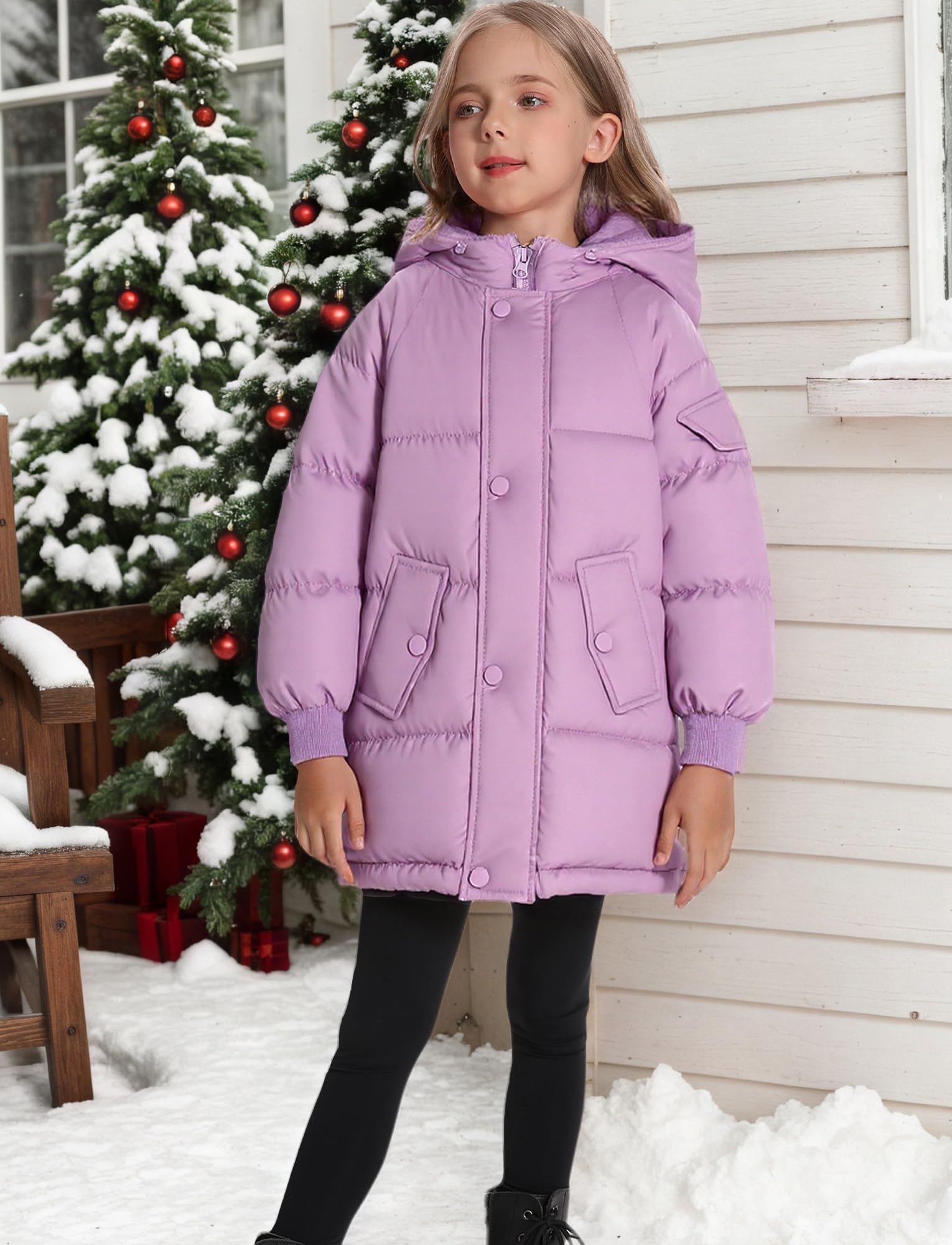 Maeau Giacca invernale trapuntata per bambini e bambine, leggera, media lunghezza, in cotone di piuma, imbottita, calda, morbida e confortevole, 3-10 anni/100-150 cm