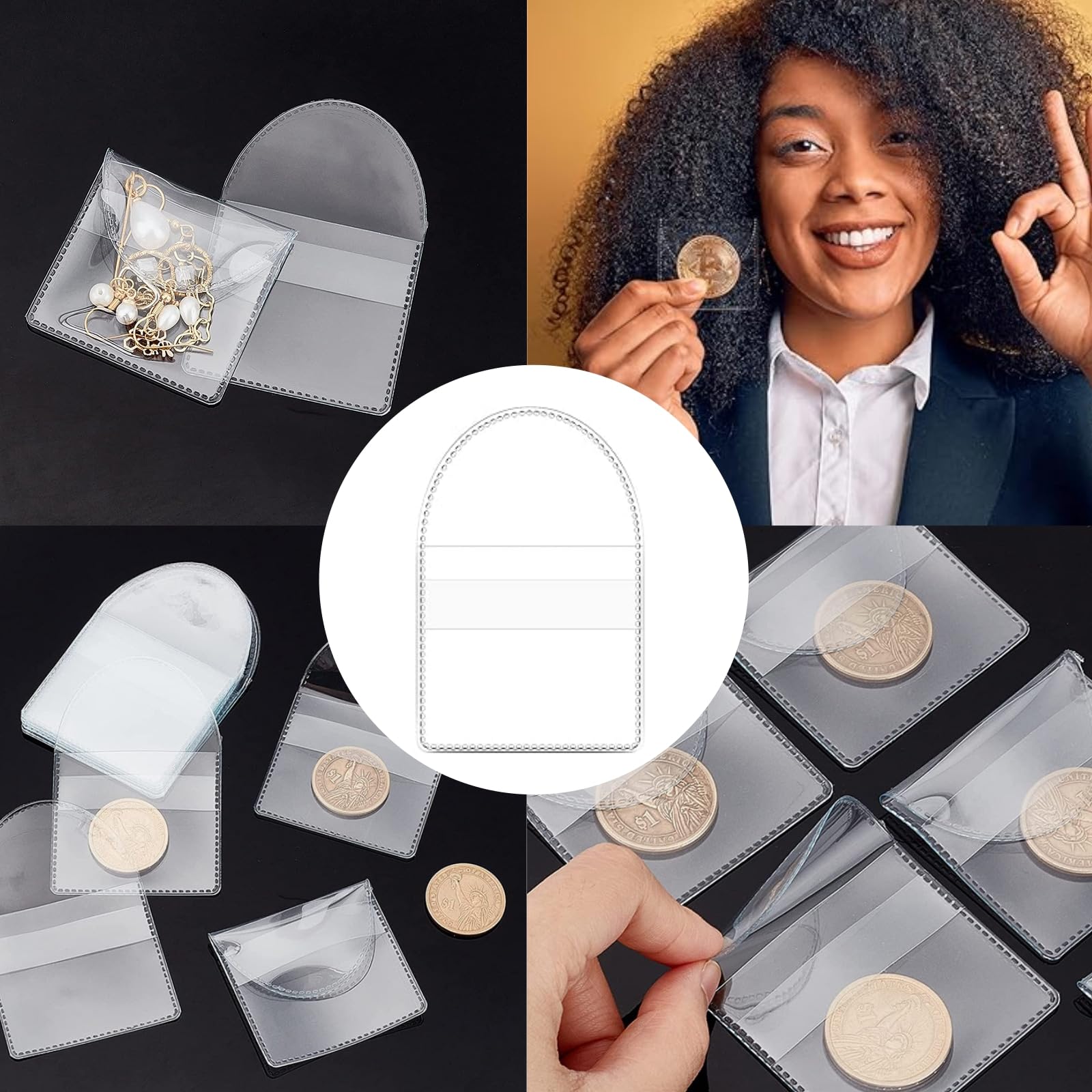 30 Piezas de Cartón para Monedas de Regalo, para Coleccionar y Proteger Monedas (5.2CMx 5.2CM Pulgadas Cuadradas), Bolsas para Monedas de Plástico PVC Transparente