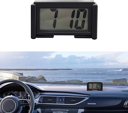 Augeny Mini reloj digital para automóvil, pequeño reloj electrónico adhesivo con función de soporte de pantalla LCD transparente, reloj digital